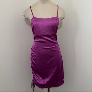 NEW Endless Rose XS Purple Ruched Side Satin Mini Slip Dress ~ Party Festive